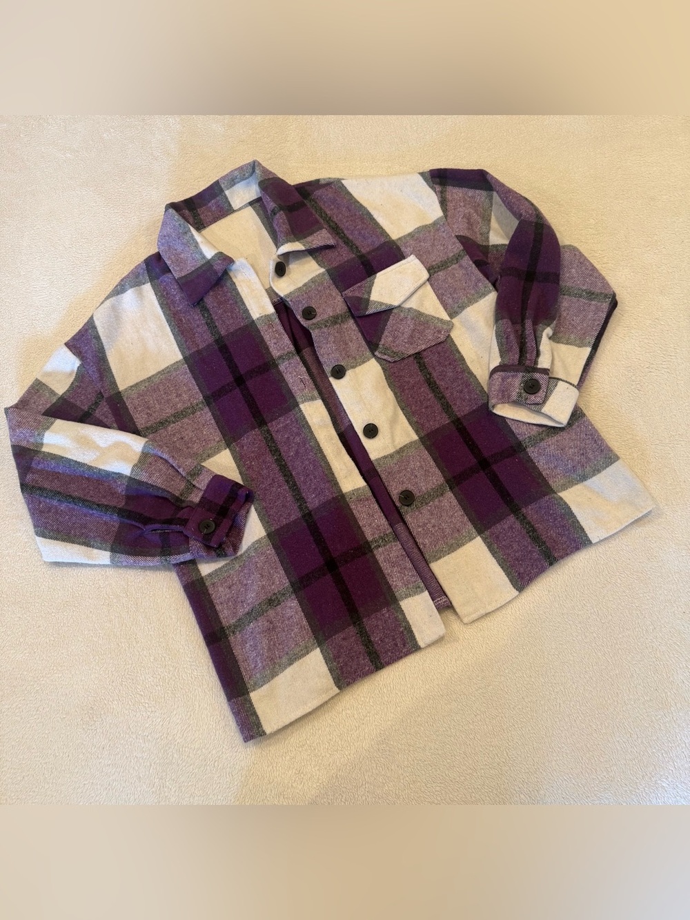 Women’s Purple Plaid Button-Up Shirt Jacket